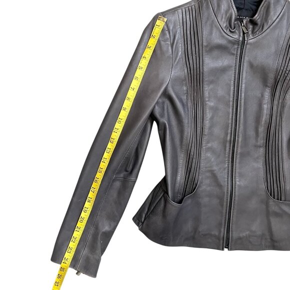 Tahari Gray Genuine Lamb Leather Zip Jacket Medium - Picture 13 of 13